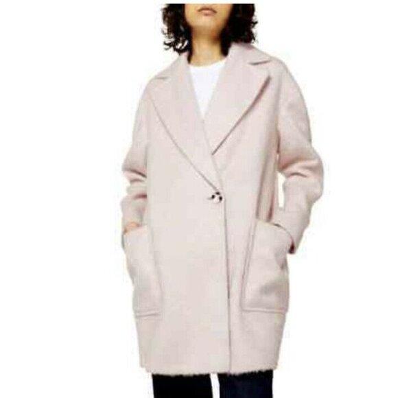 Topshop Womens 8 Pink Long‎ Sleeve Collared Fuzzy One Button Lined Jacket Coat - Picture 12 of 12